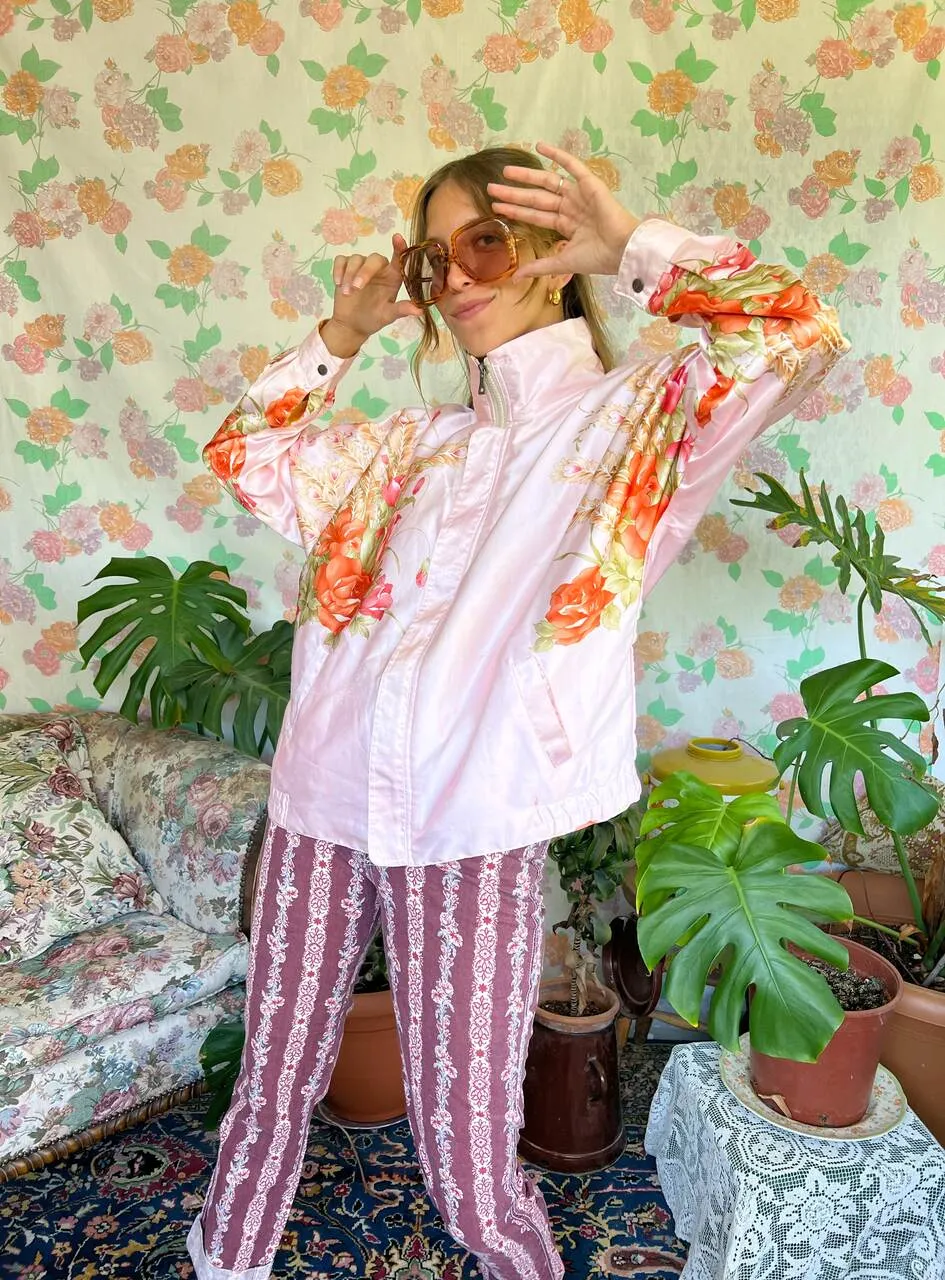 90's Iconic Pink Satin Windbreaker