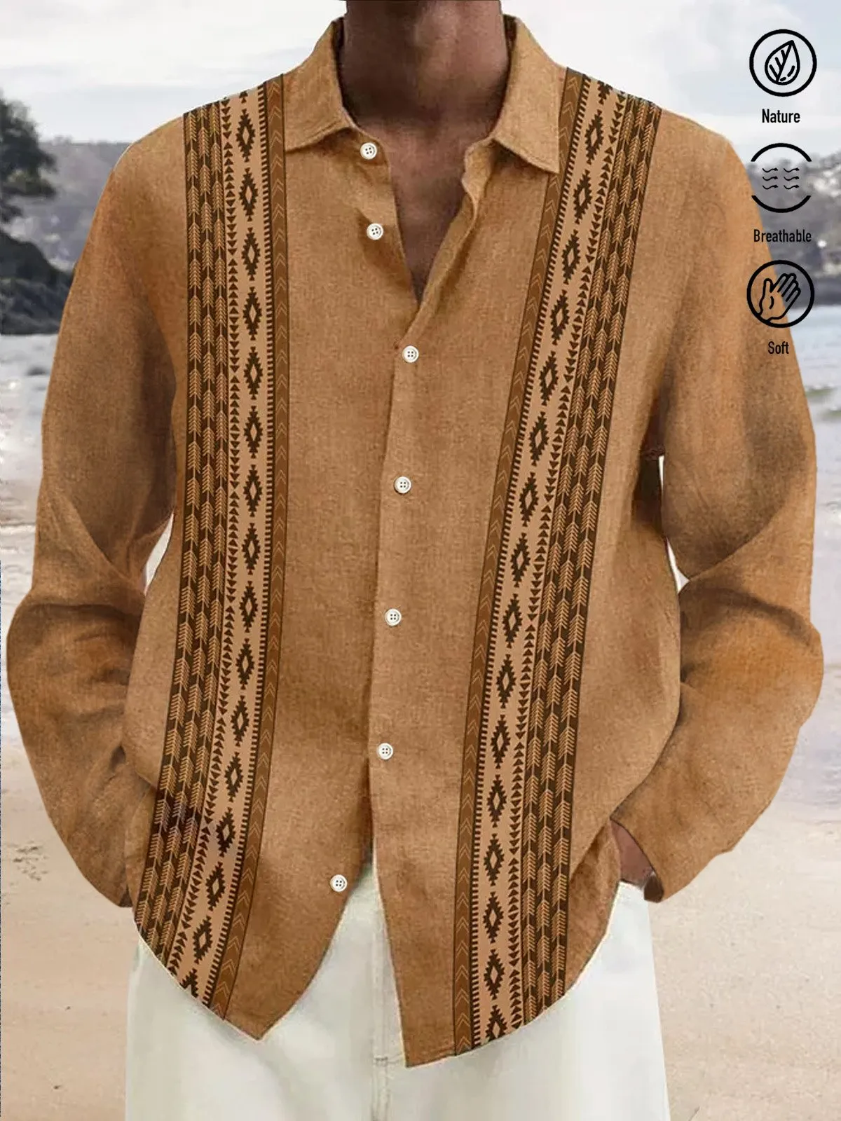 Alohadaddy Vintage Azikot Print Men's Button Long Sleeve Shirt