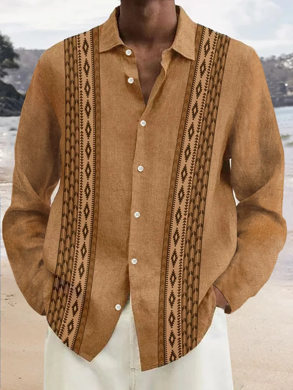 Alohadaddy Vintage Azikot Print Men's Button Long Sleeve Shirt