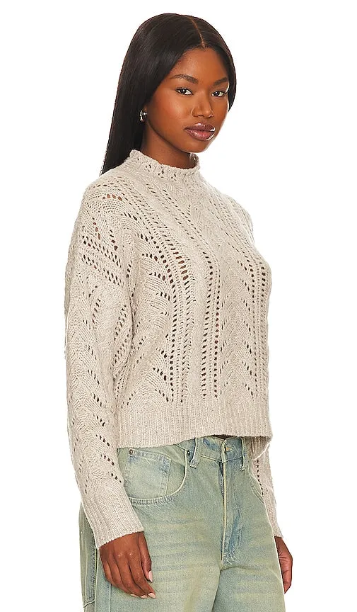 Autumn Cashmere Blouson Sleeve Cable Crew Neck in Cream