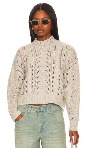 Autumn Cashmere Blouson Sleeve Cable Crew Neck in Cream