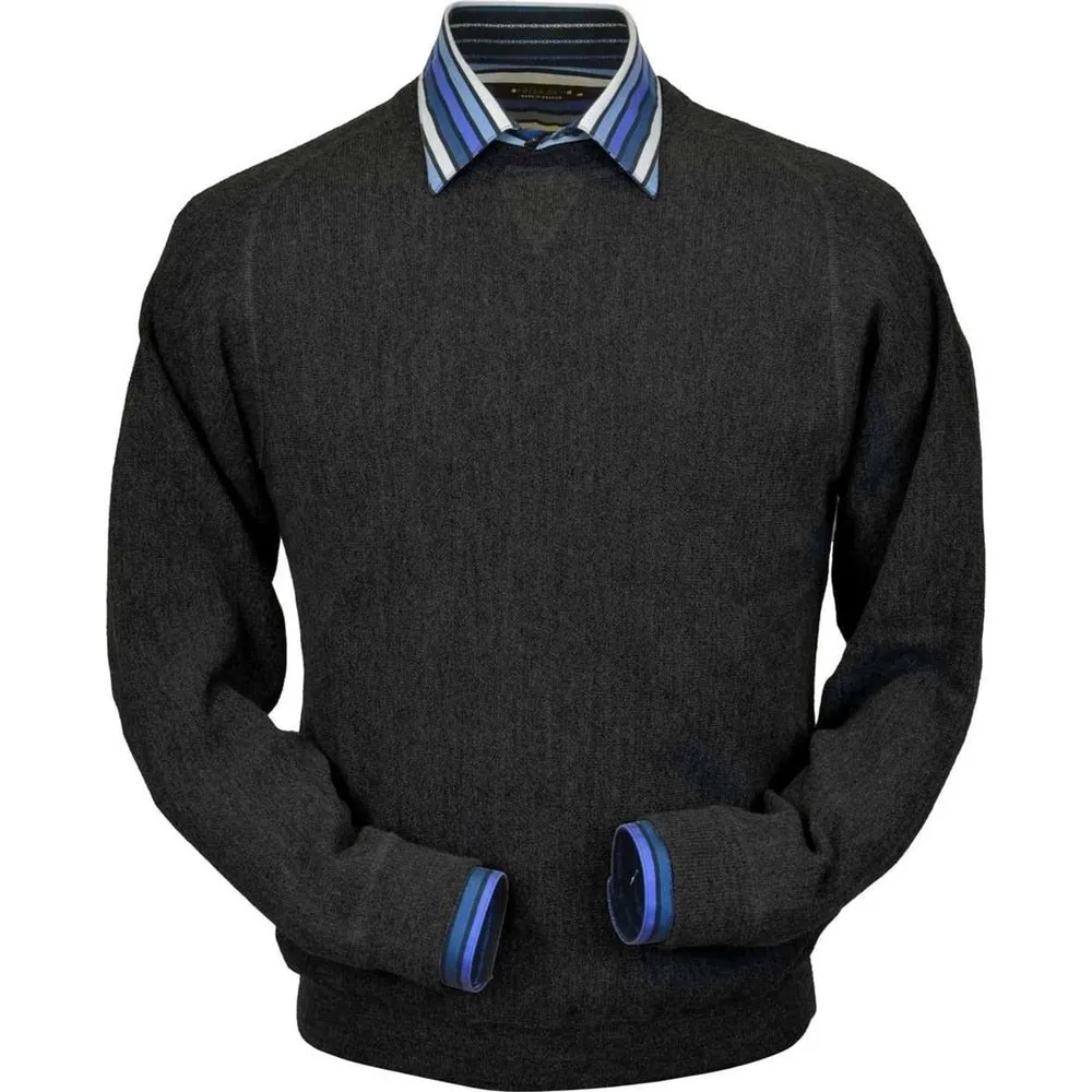 Baby Alpaca 'Links Stitch' Sweatshirt-Style Crew Neck Sweater in Charcoal Heather by Peru Unlimited