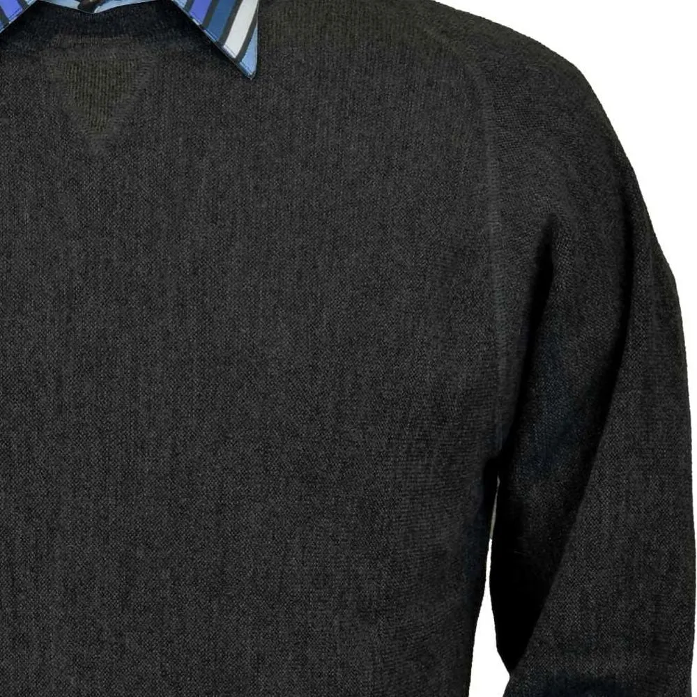 Baby Alpaca 'Links Stitch' Sweatshirt-Style Crew Neck Sweater in Charcoal Heather by Peru Unlimited