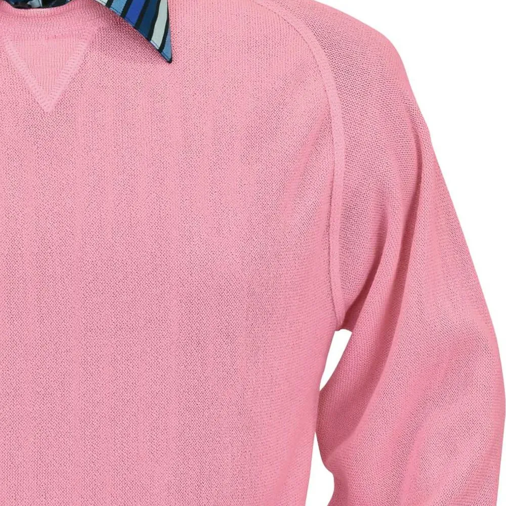 Baby Alpaca 'Links Stitch' Sweatshirt-Style Crew Neck Sweater in Coral by Peru Unlimited