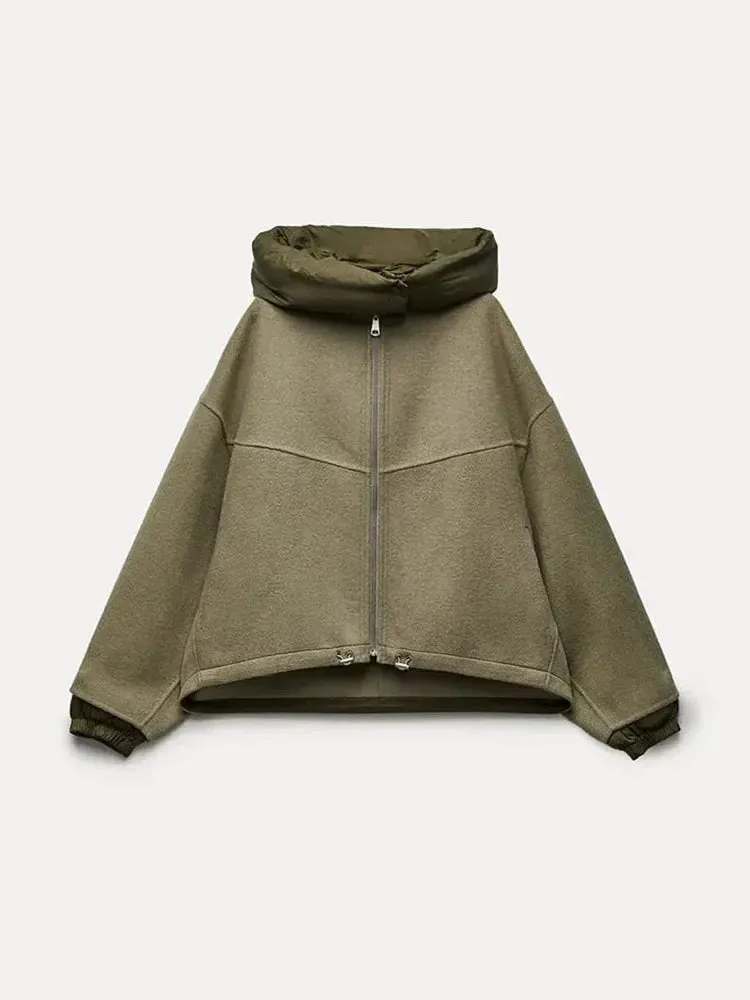 Back To School Joskaa Winter Commute Cropped Solid Color Women's Hoodeds Warm Female Long Sleeves Zipper Coats 2024 New Street Office Ladies Outerwear