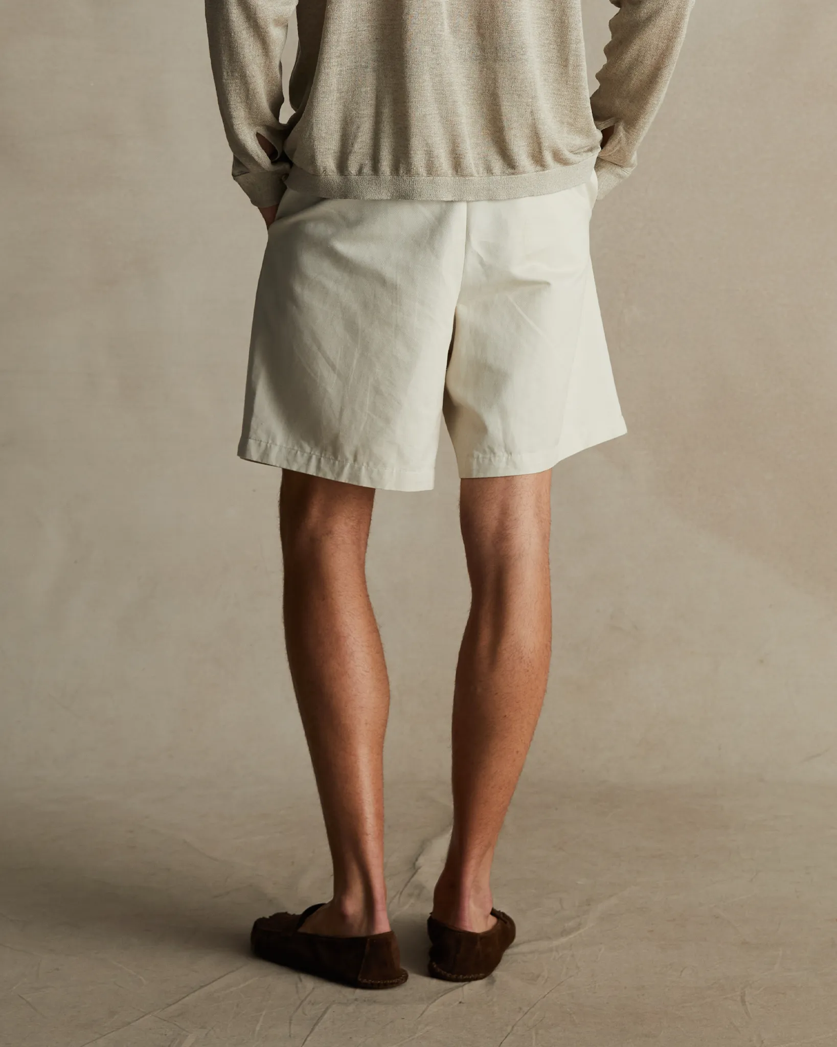 Beige Pleated Chino Shorts