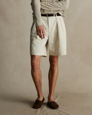 Beige Pleated Chino Shorts