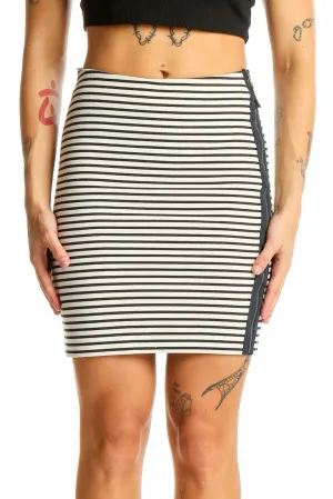 Black and White Striped Cotton Mini Skirt
