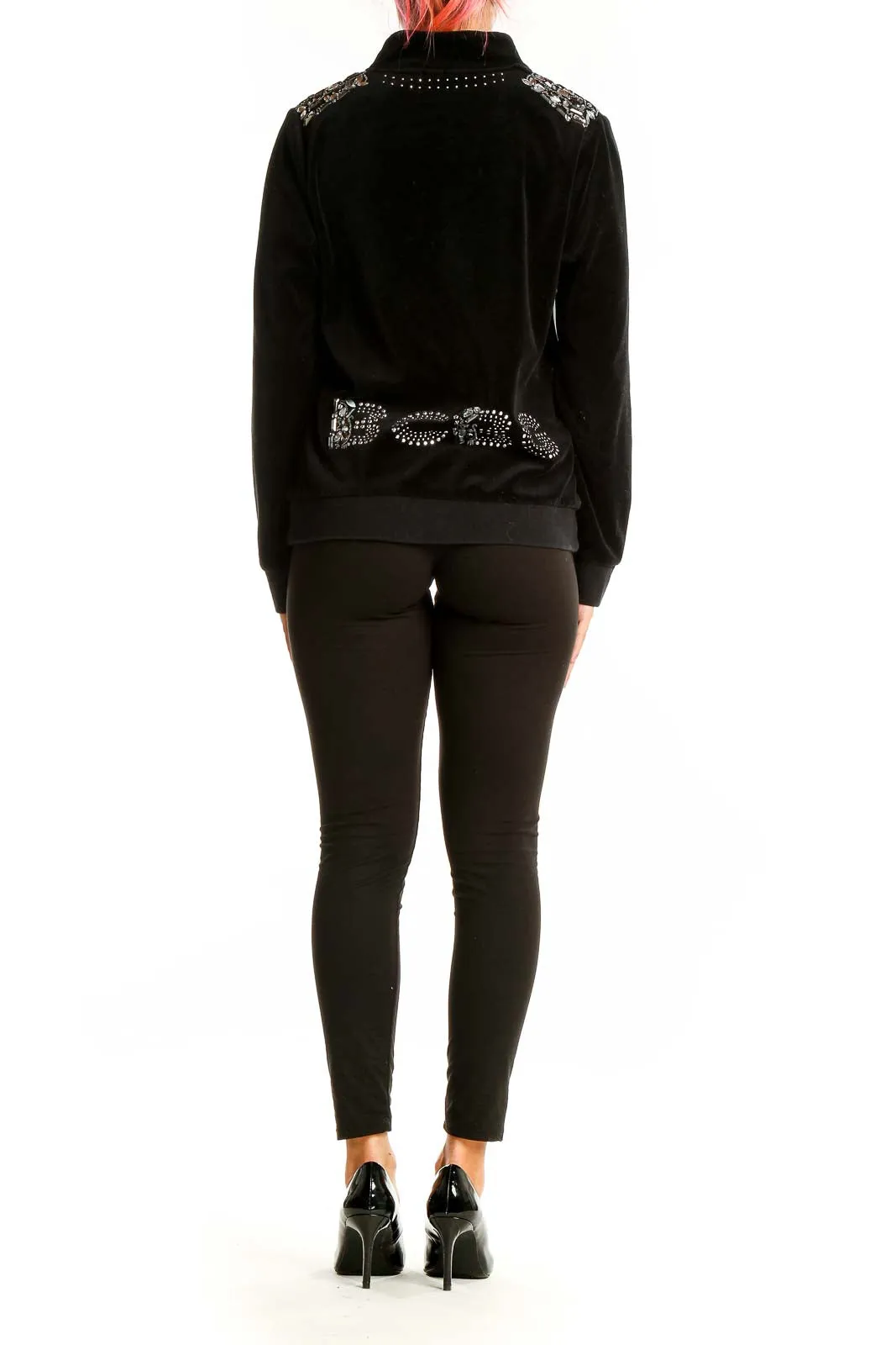 Black Velvet Studded Bomber Jacket