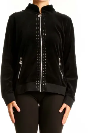 Black Velvet Studded Bomber Jacket