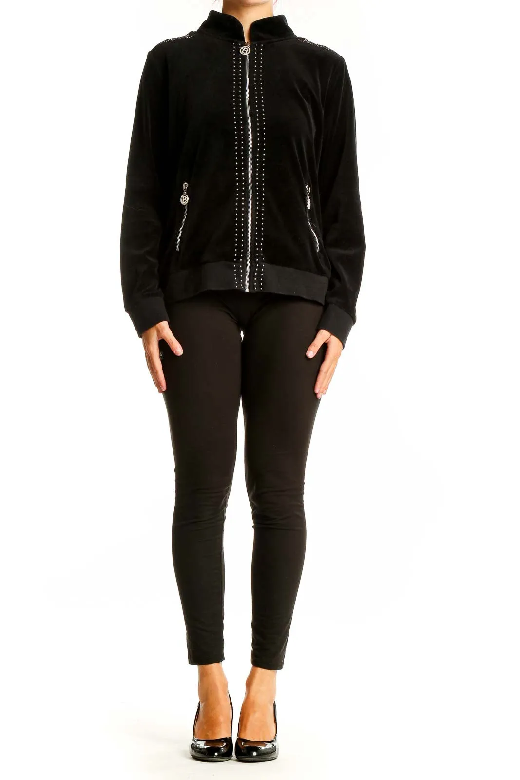 Black Velvet Studded Bomber Jacket