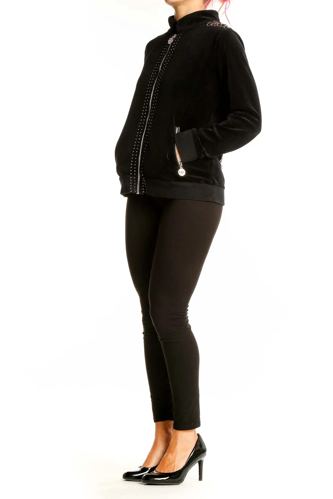 Black Velvet Studded Bomber Jacket