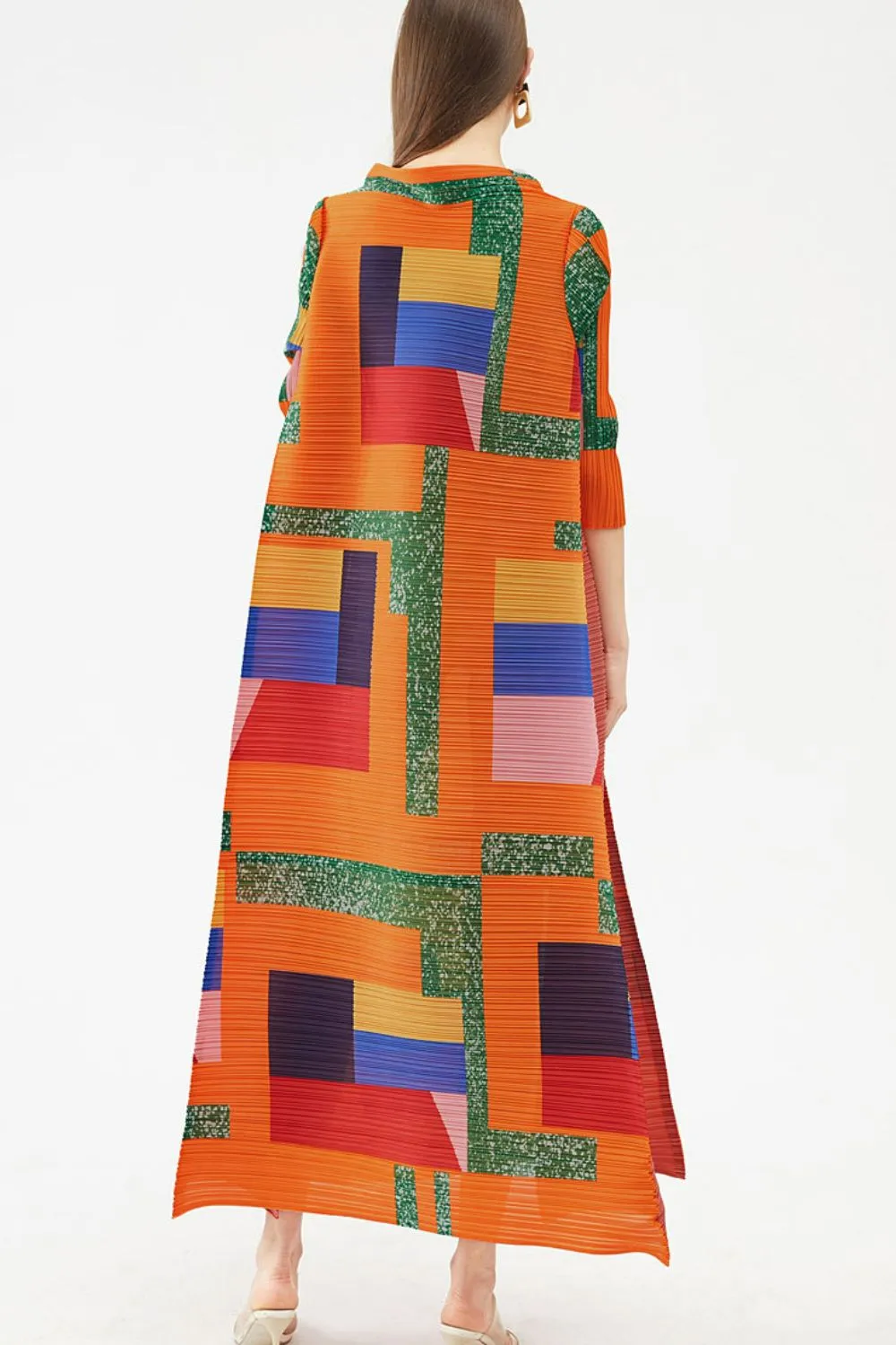 Blue Zone Planet |  Multicolored Mock Neck Accordion Pleated Maxi Dress