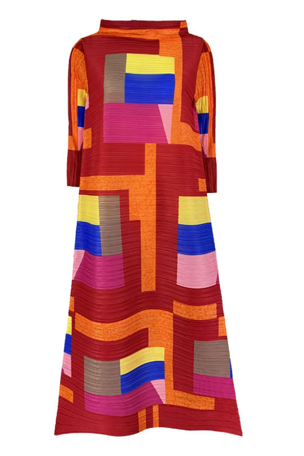 Blue Zone Planet |  Multicolored Mock Neck Accordion Pleated Maxi Dress
