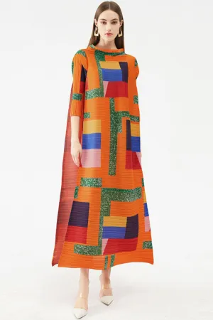 Blue Zone Planet |  Multicolored Mock Neck Accordion Pleated Maxi Dress