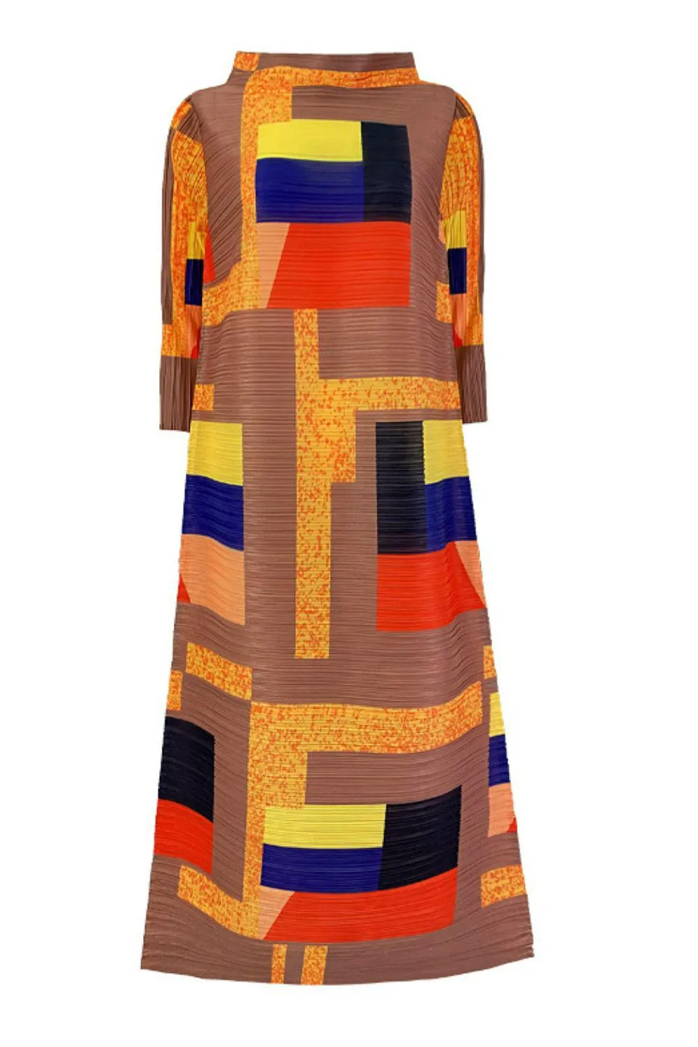 Blue Zone Planet |  Multicolored Mock Neck Accordion Pleated Maxi Dress