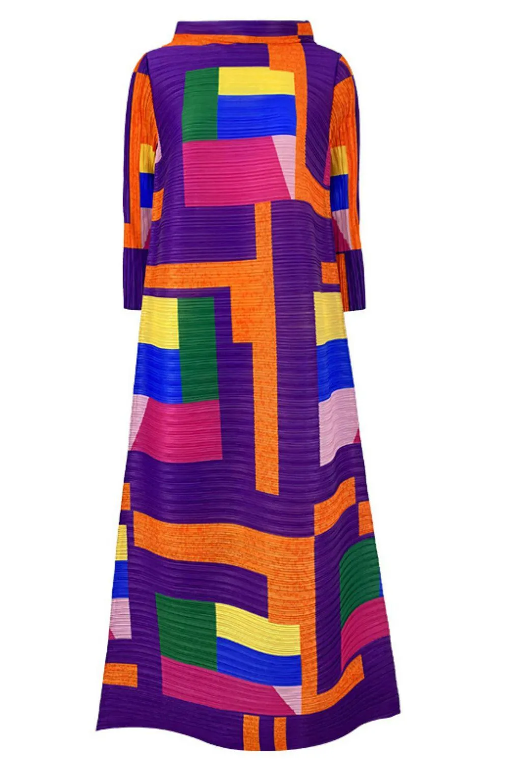Blue Zone Planet |  Multicolored Mock Neck Accordion Pleated Maxi Dress