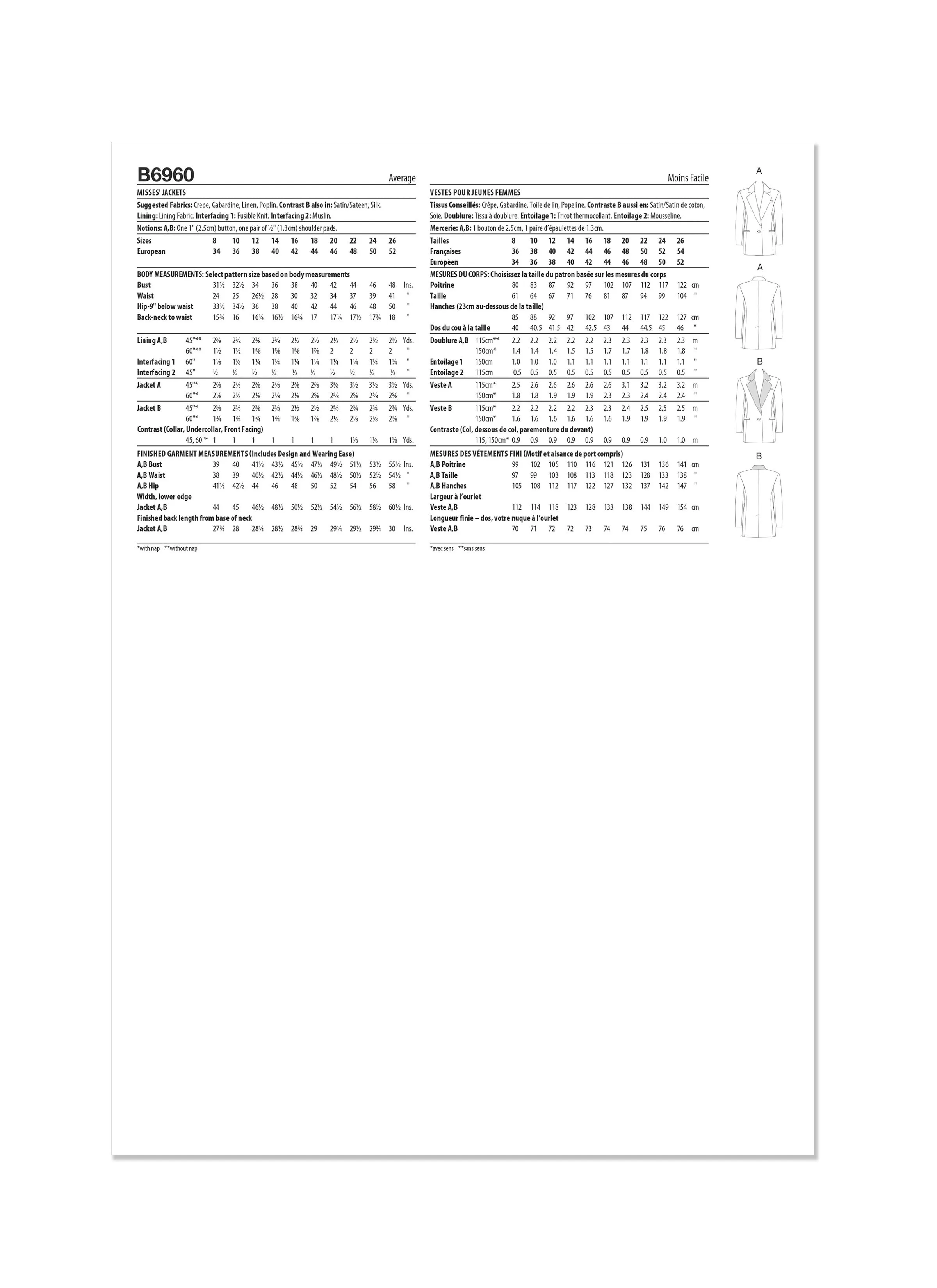 Butterick sewing pattern 6960 Jackets