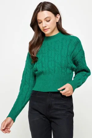 Cable Knit Mock Neck Bottom Rib Sweater