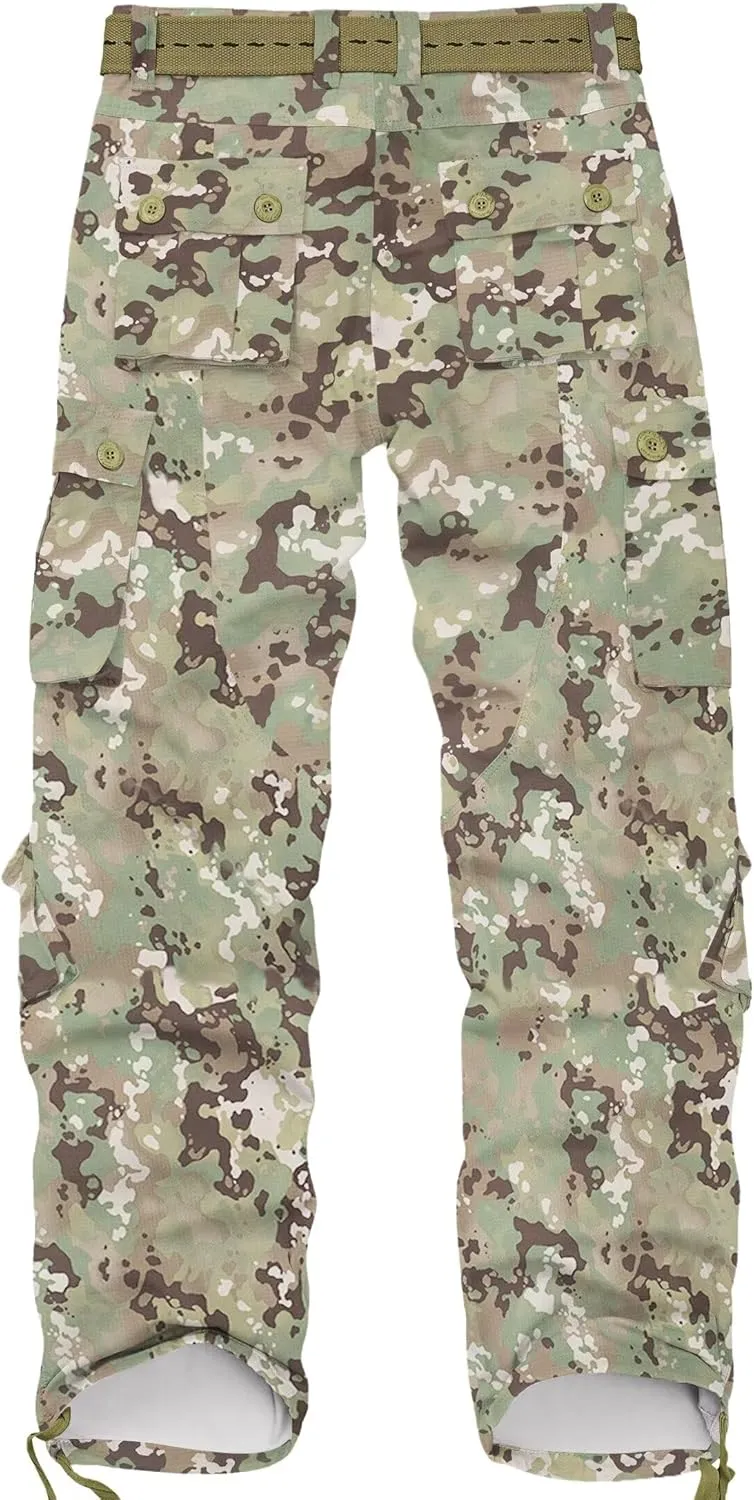 Cargo Pants for Men, Camo Pants Relaxed Fit Utility Hiking Pants, Ripstop Work Pants with 8 Pockets