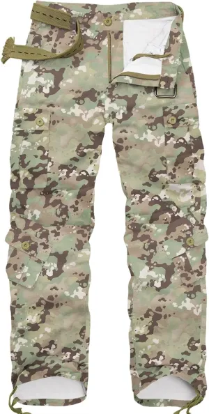 Cargo Pants for Men, Camo Pants Relaxed Fit Utility Hiking Pants, Ripstop Work Pants with 8 Pockets