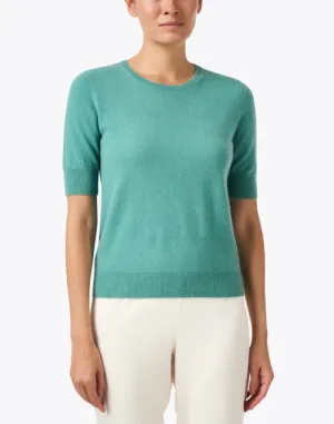 Cashmere Blend Short Sleeve Rib Knit Sweater Jade