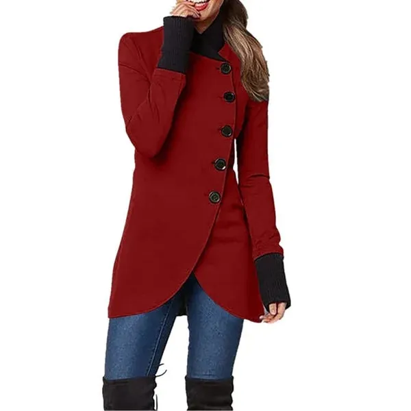 Chic Slant-Button Windbreaker