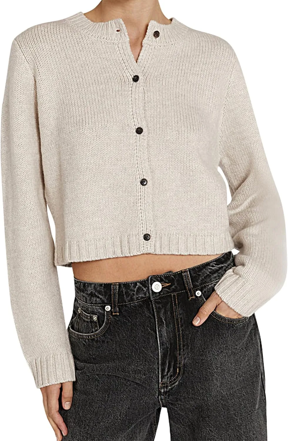 Cioatin Women Long Sleeve Button Down Knit Crop Cardigan Open Front Lightweight Sweater Pullover Fall Outfits Tops