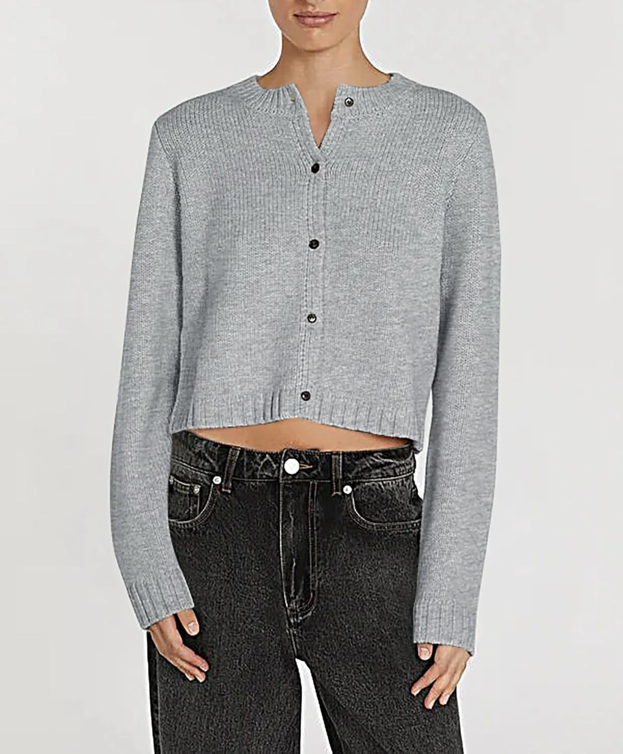 Cioatin Women Long Sleeve Button Down Knit Crop Cardigan Open Front Lightweight Sweater Pullover Fall Outfits Tops