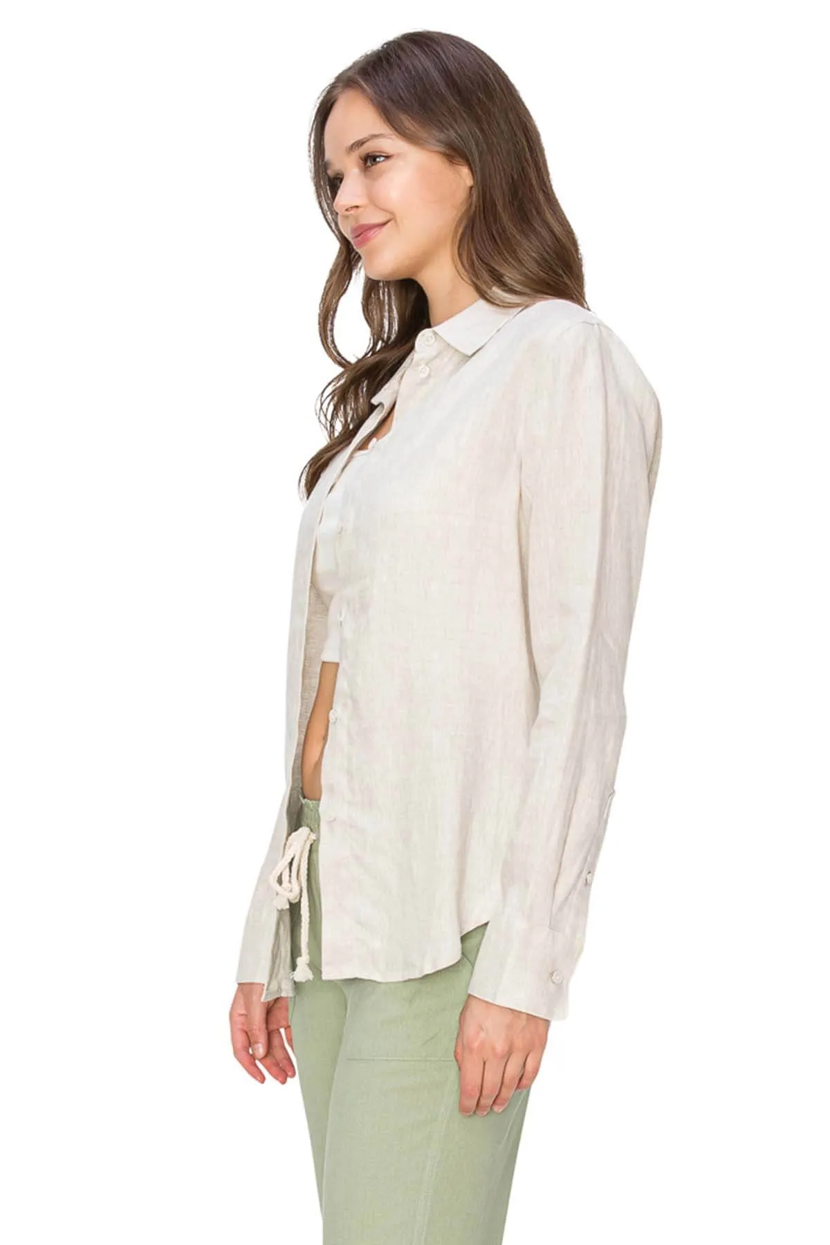 Classic Fit Linen Button-Down Shirts - Oatmeal
