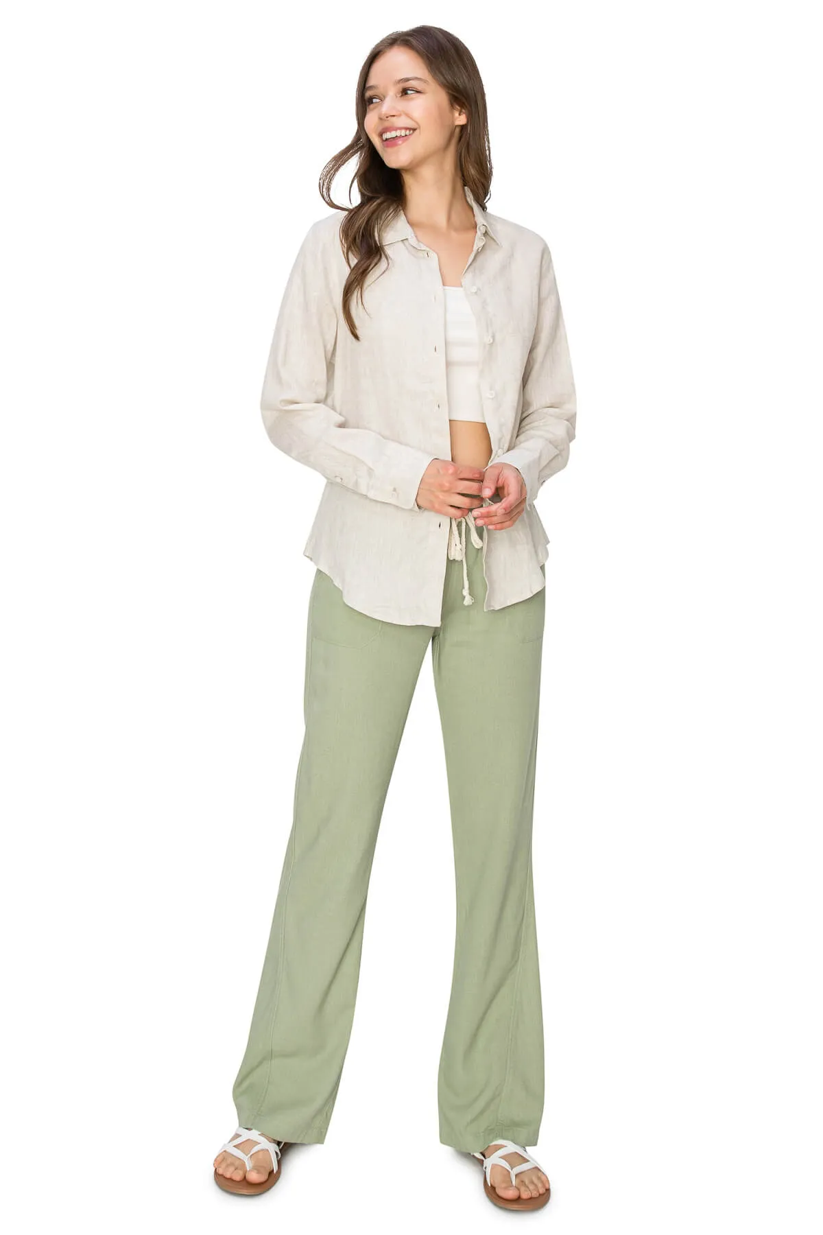 Classic Fit Linen Button-Down Shirts - Oatmeal