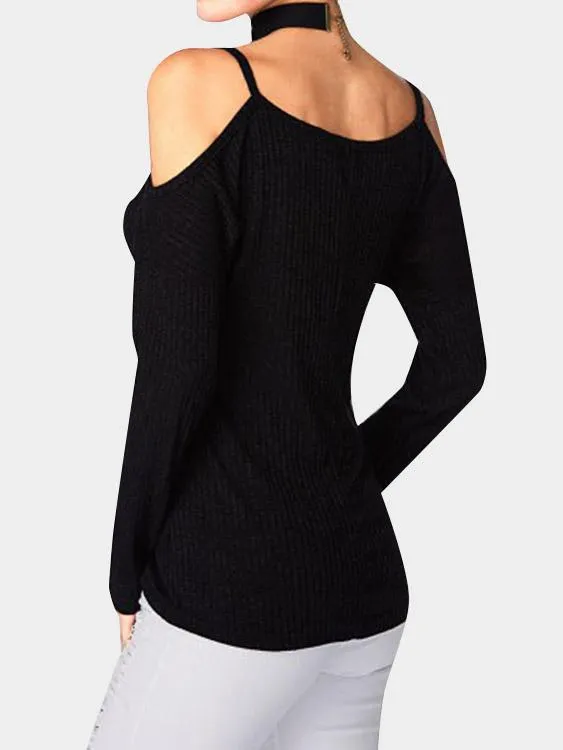 Custom Spaghetti Cold Shoulder Long Sleeves T-shirt