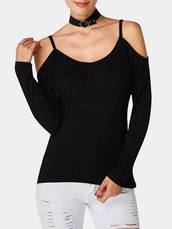 Custom Spaghetti Cold Shoulder Long Sleeves T-shirt