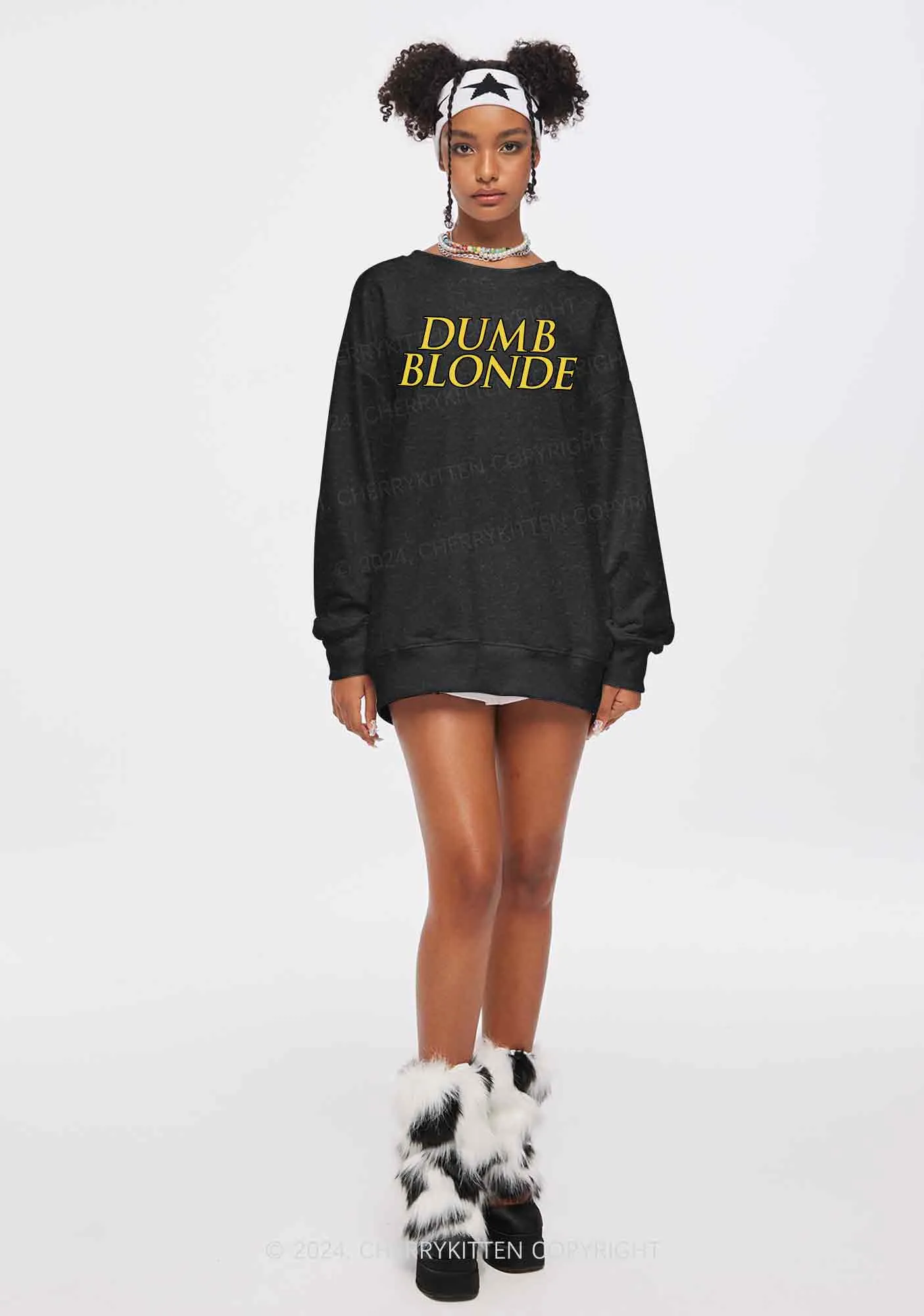 Dumb Blonde Y2K Washed Sweatshirts Cherrykitten