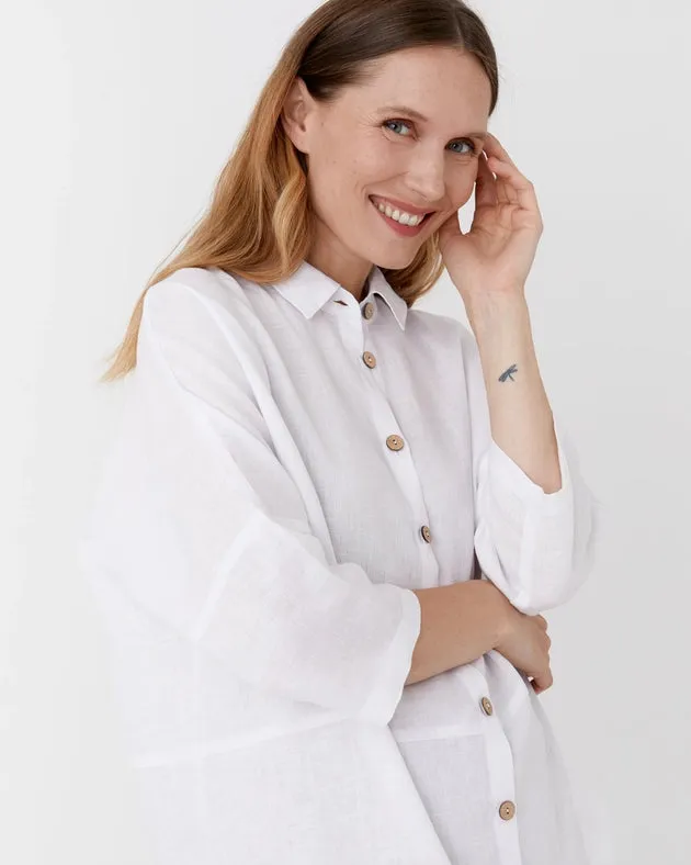 Flowing Linen Tunic-Shirt Sanibel in White