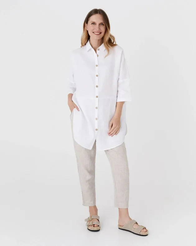 Flowing Linen Tunic-Shirt Sanibel in White