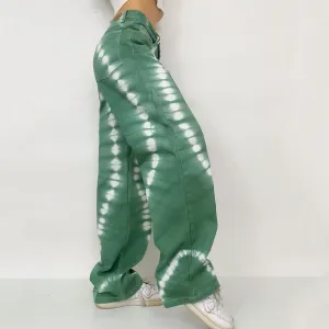 Funky High Rise Baggy Green Tie Dye Jeans