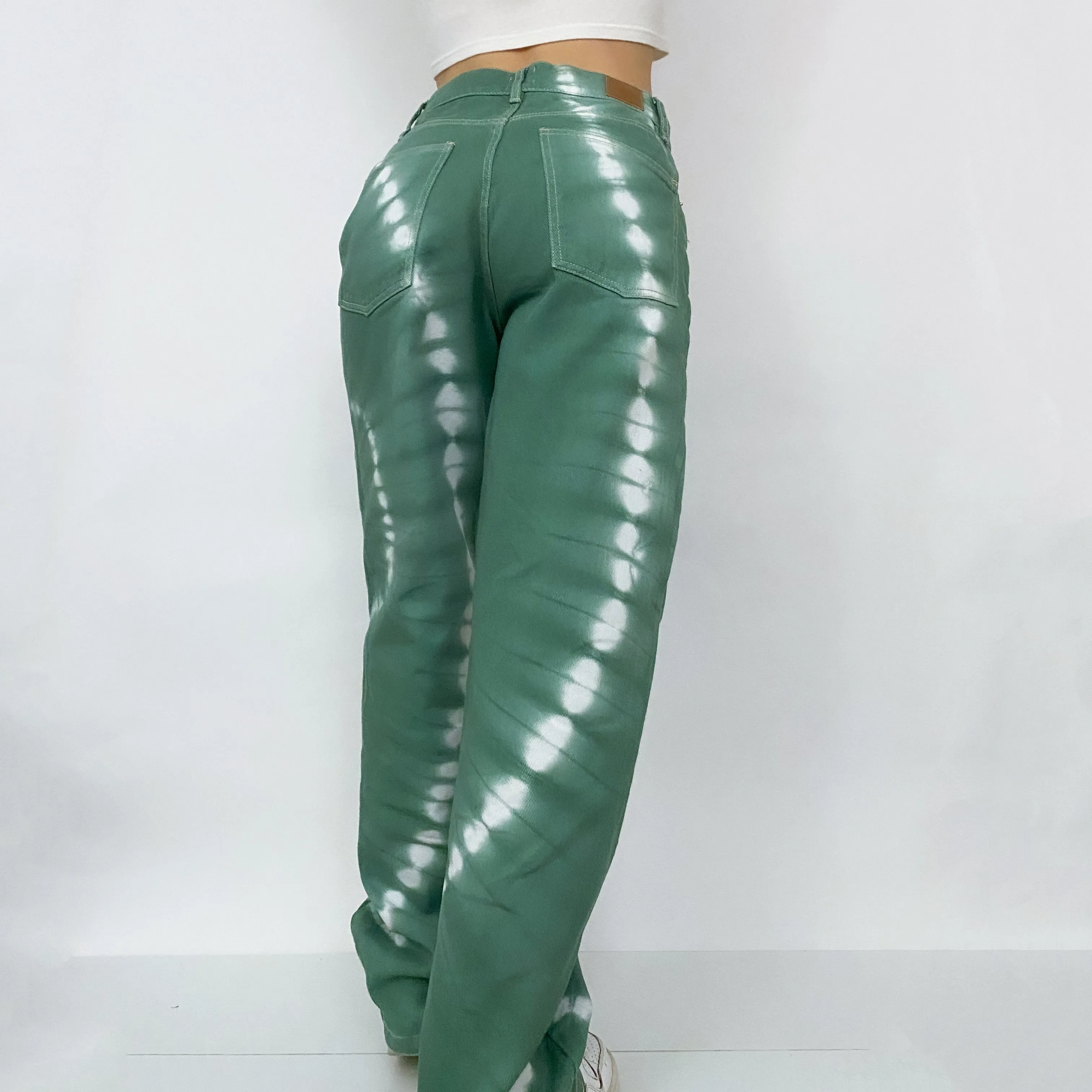 Funky High Rise Baggy Green Tie Dye Jeans