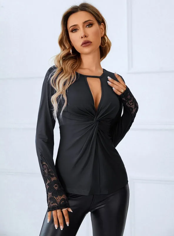 Lace Stitching Long Sleeve Shirt
