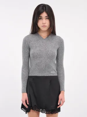 Lace-Trimmed V-Neck Knit Top (TO26-RTI068-GREY)