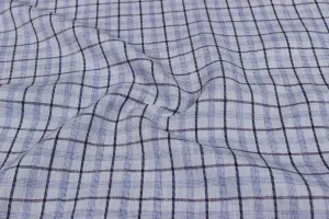 Light Blue & Black Checks Yarn Dyed Linen Fabric