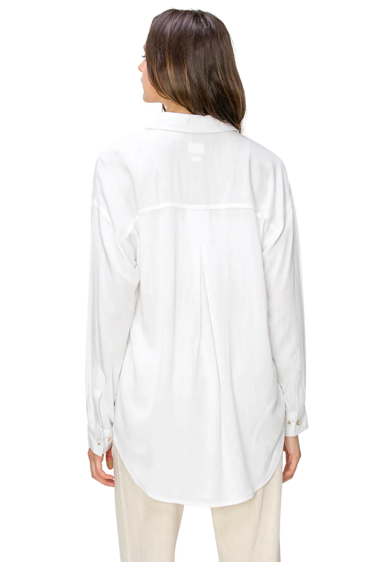 Linen-Like Relaxed Button Down Shirt - White
