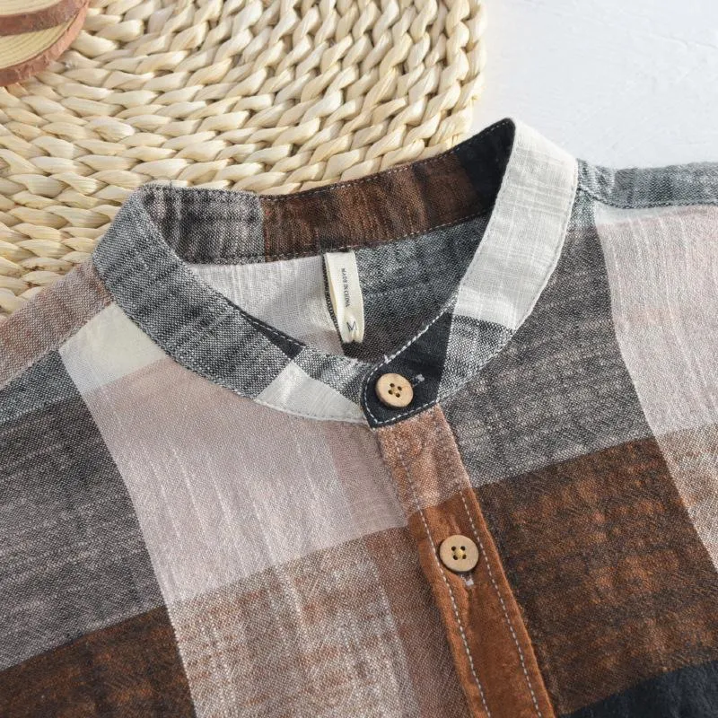 Linen Shirts Men's Casual Shirts Patchwork Long Sleeve Shirt