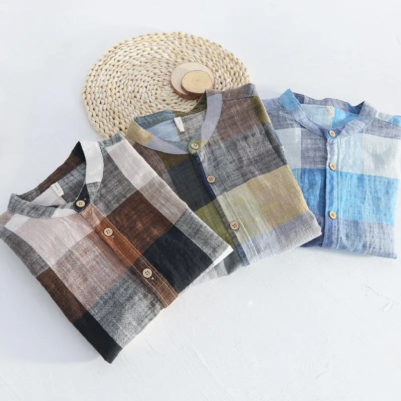 Linen Shirts Men's Casual Shirts Patchwork Long Sleeve Shirt