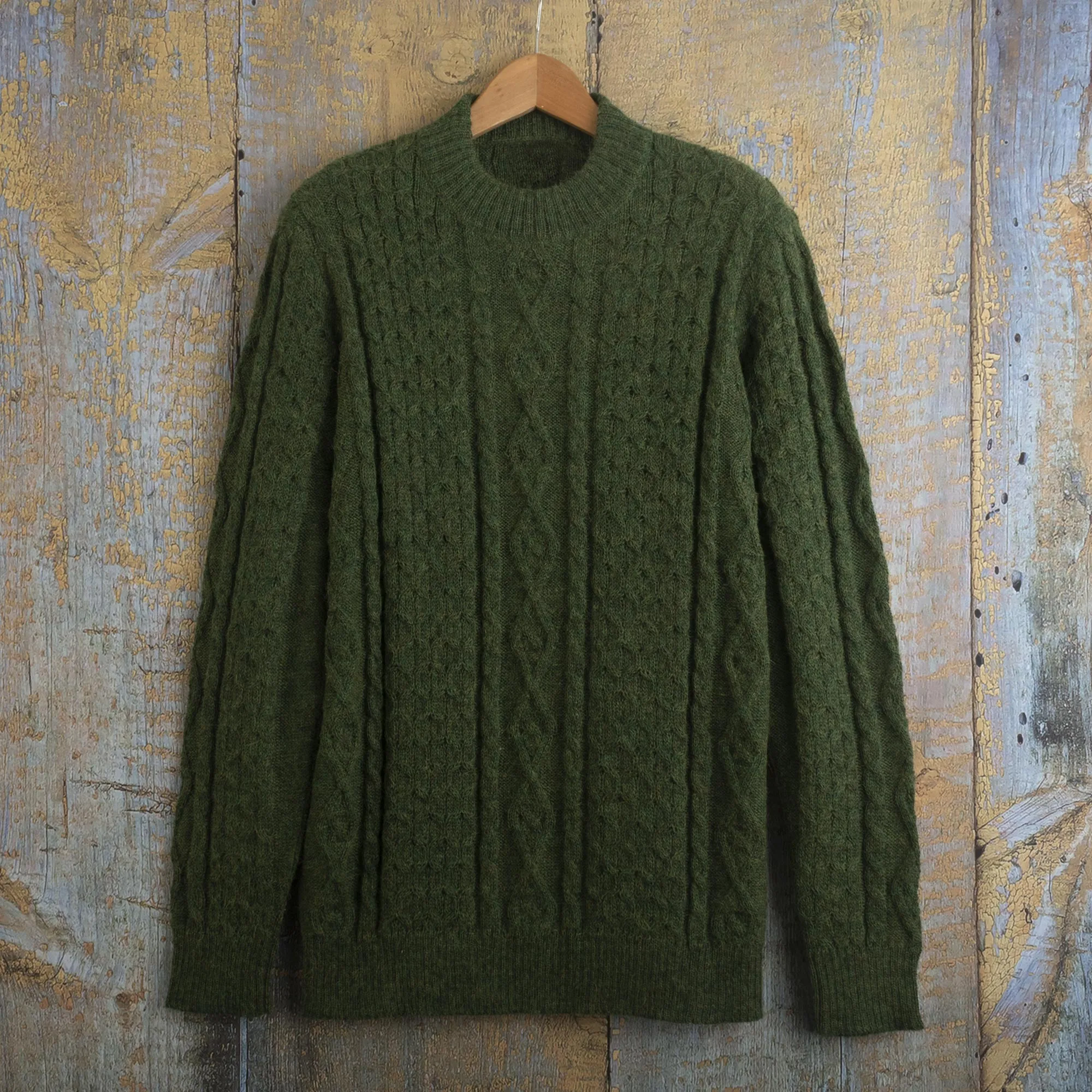 Men's Dark Green 100% Alpaca Pullover Sweater From Peru - Moss Braids | NOVICA