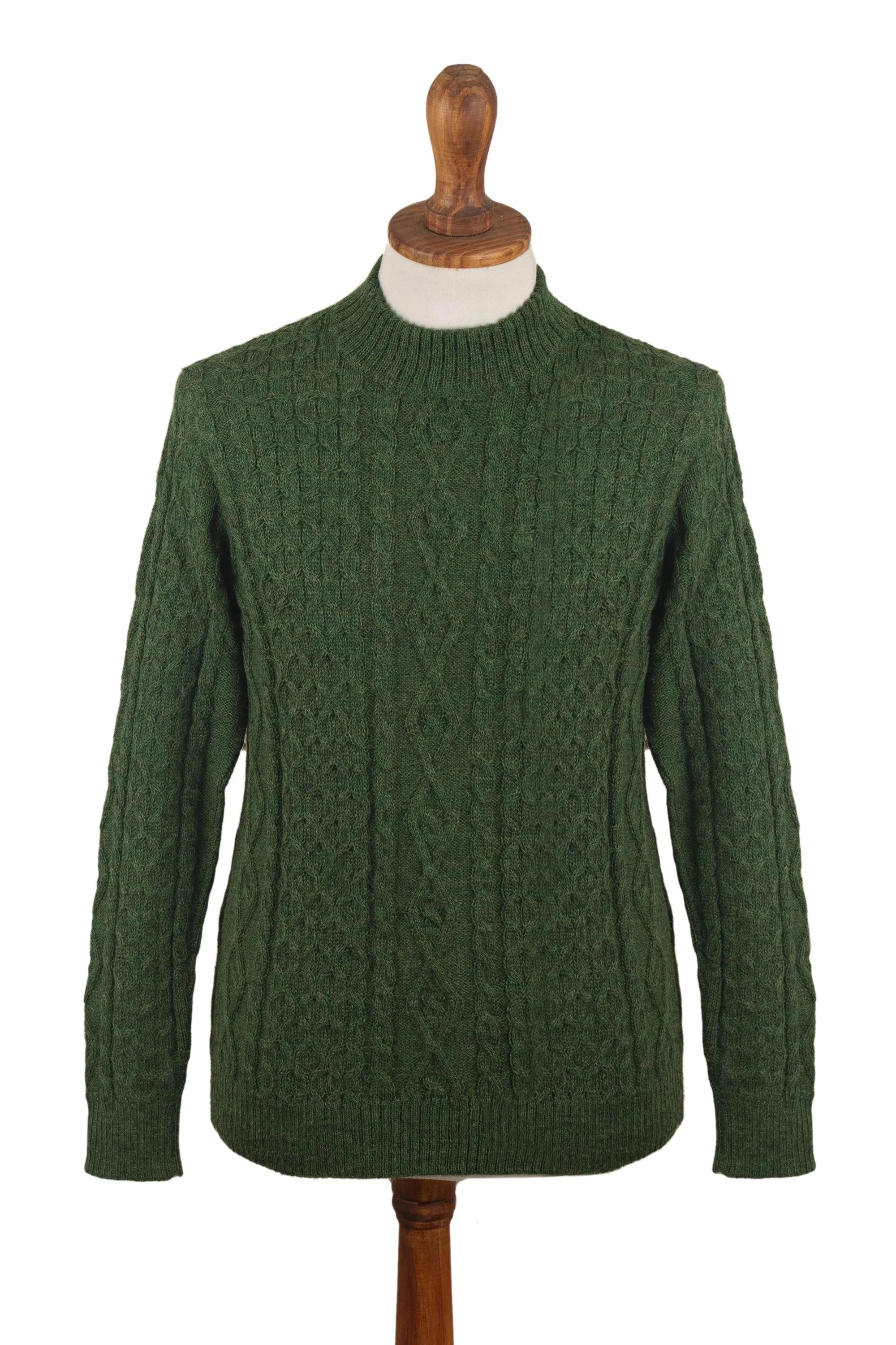 Men's Dark Green 100% Alpaca Pullover Sweater From Peru - Moss Braids | NOVICA