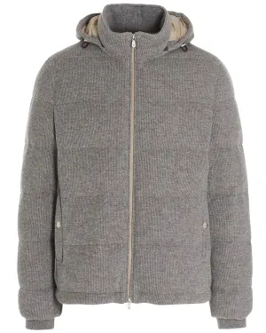 Mid Grey Cashmere Knit Padded Jacket