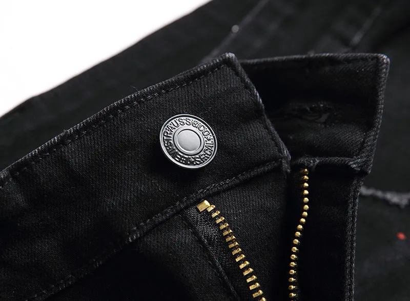 New Stretch Men's Black Trousers Slim Fit Ripped Men's Jeans