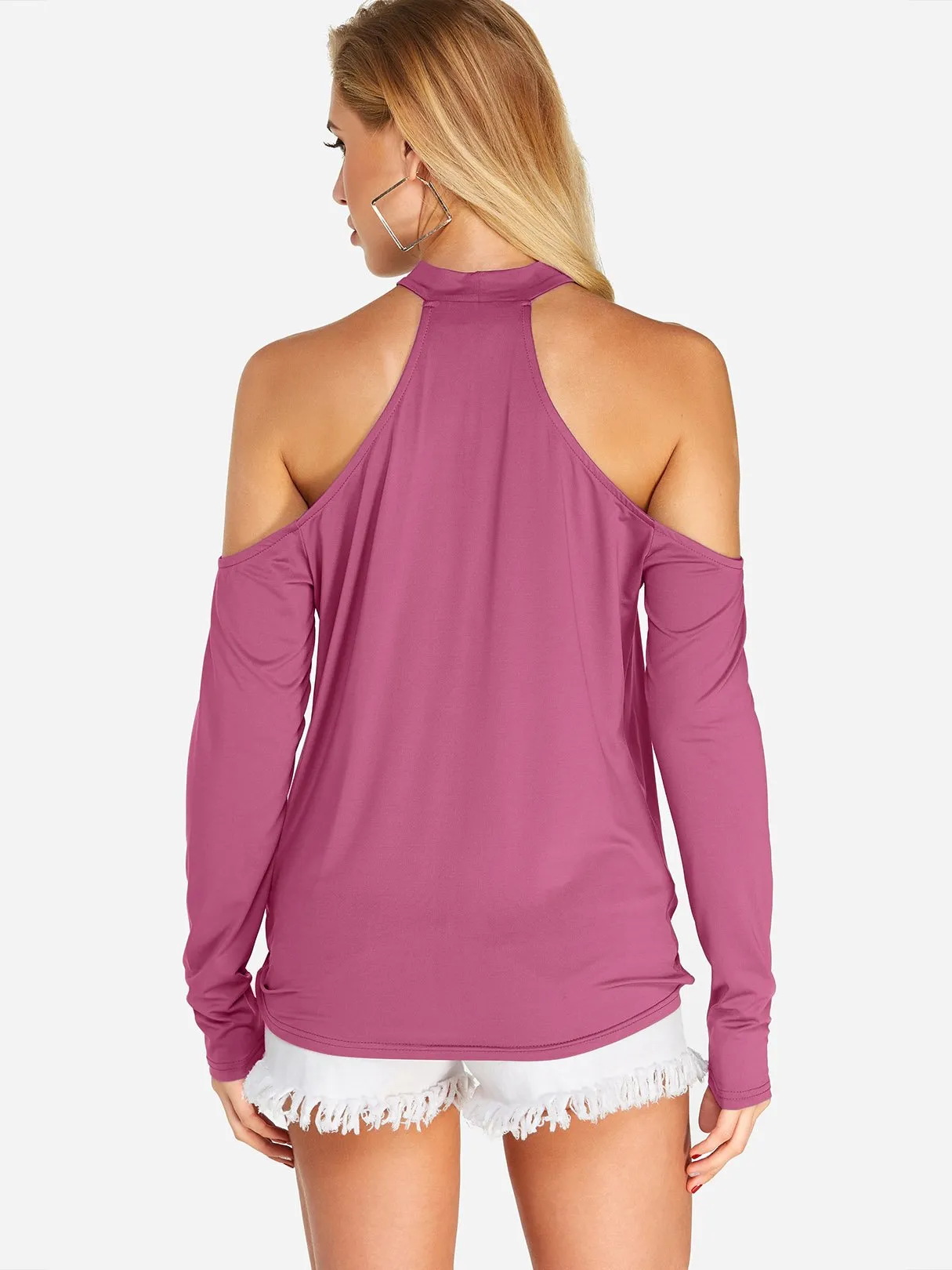 OEM ODM Halter Crossed Front Cut Out Long Sleeve Rose T-Shirts