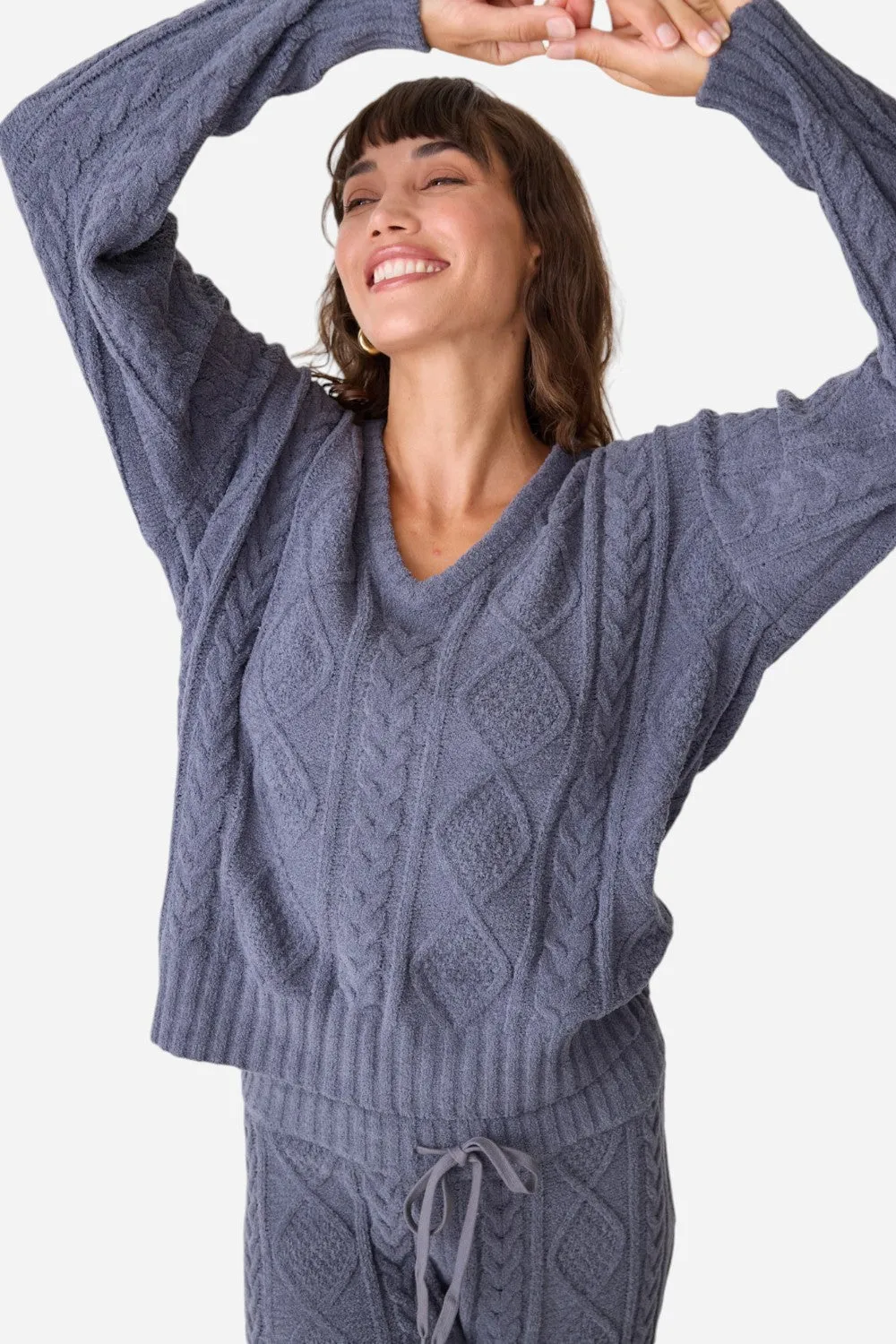 PJ Salvage Long Sleeve Cable Crew Top Charcoal
